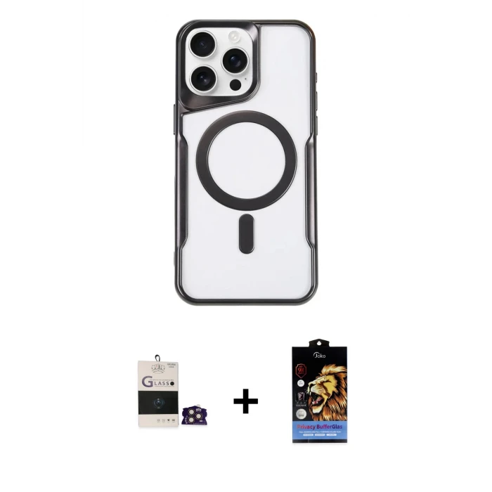ieg™ iPhone 14 Pro Max Kılıf Yadigar Klasik Özel Seri - Siyah Buffer Hayalet Cam Ekran Koruyucu + Bilvis Titan Kamera Lens - GD
