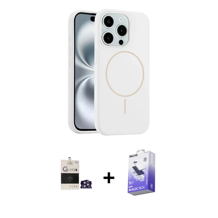 ieg™ iPhone 14 Pro Max Kılıf Yankı Form Serisi - Siyah Bilvis 5in1 5D Magic Hayalet Cam Ekran Koruyucu + Bilvis Titan Kamera Lens - GS