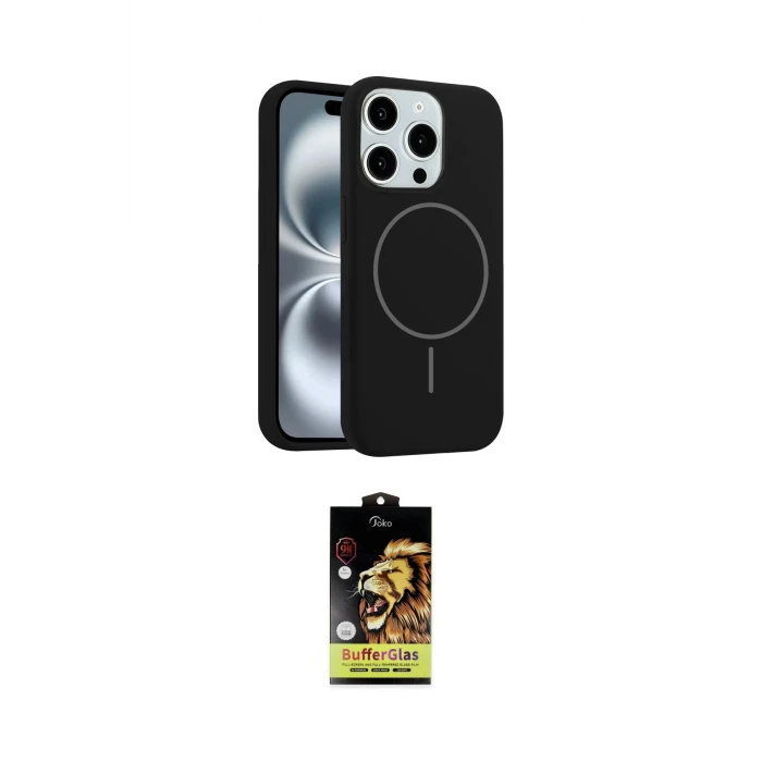 ieg™ iPhone 14 Pro Max Kılıf Yankı Form Serisi - Siyah Buffer Cam Ekran Koruyucu