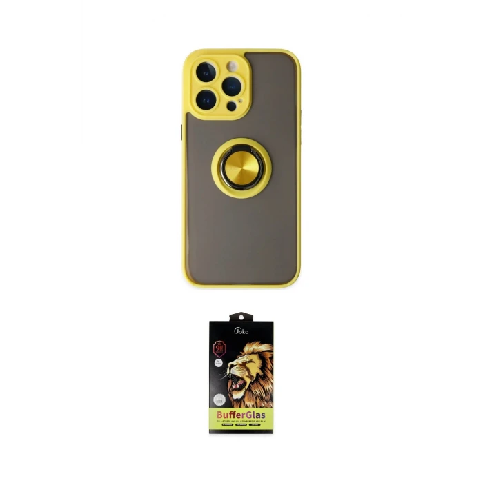 ieg™ iPhone 14 Pro Max Kılıf Yörünge Çizgi - Siyah Buffer Cam Ekran Koruyucu