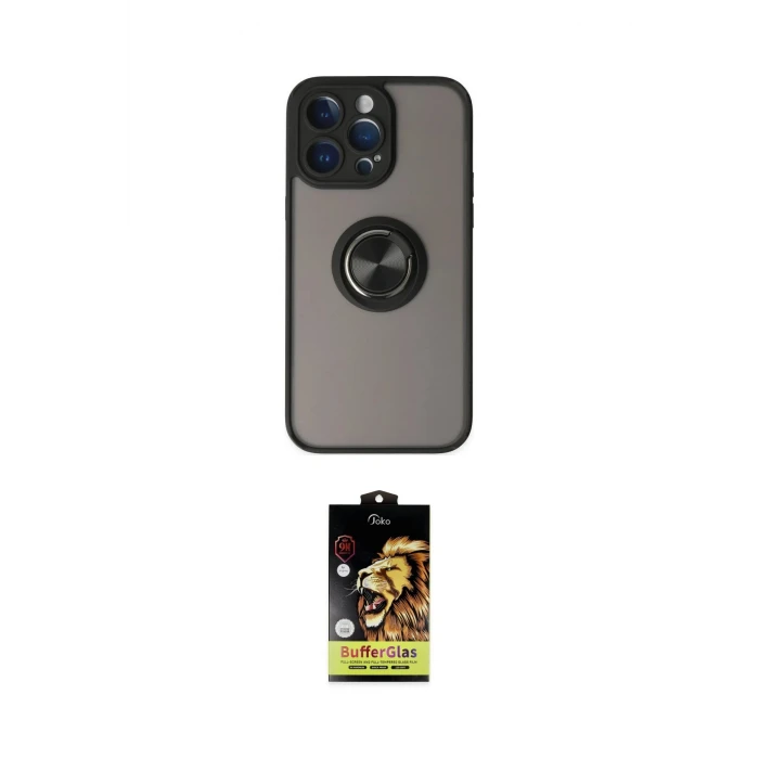 ieg™ iPhone 14 Pro Max Kılıf Yörünge Çizgi - Siyah Buffer Cam Ekran Koruyucu