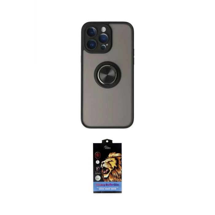 ieg™ iPhone 14 Pro Max Kılıf Yörünge Çizgi - Siyah Buffer Hayalet Cam Ekran Koruyucu