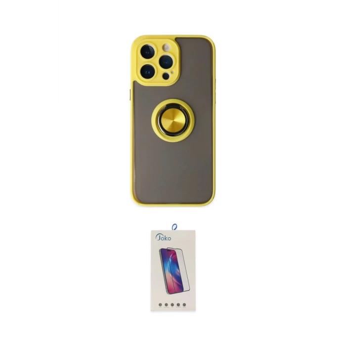 ieg™ iPhone 14 Pro Max Kılıf Yörünge Çizgi - Siyah Joko 5D Cam