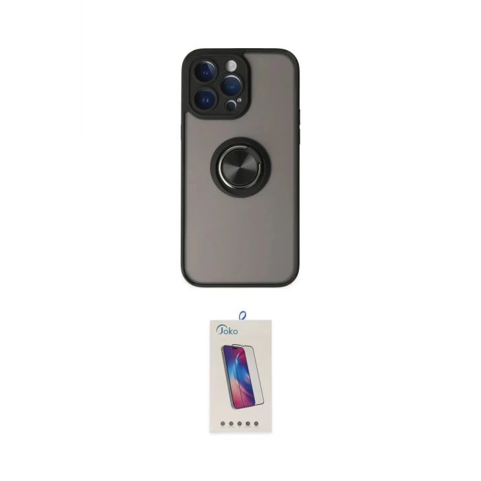 ieg™ iPhone 14 Pro Max Kılıf Yörünge Çizgi - Siyah Joko 5D Cam