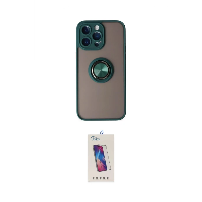 ieg™ iPhone 14 Pro Max Kılıf Yörünge Çizgi - Siyah Joko 5D Cam