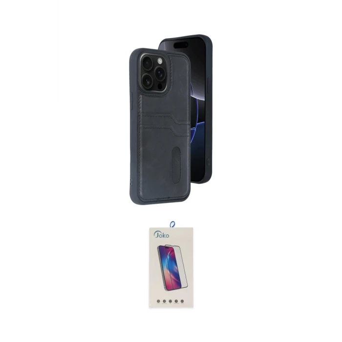 ieg™ iPhone 14 Pro Max Kılıf Yörünge Işık Serisi - Siyah Joko 5D Cam