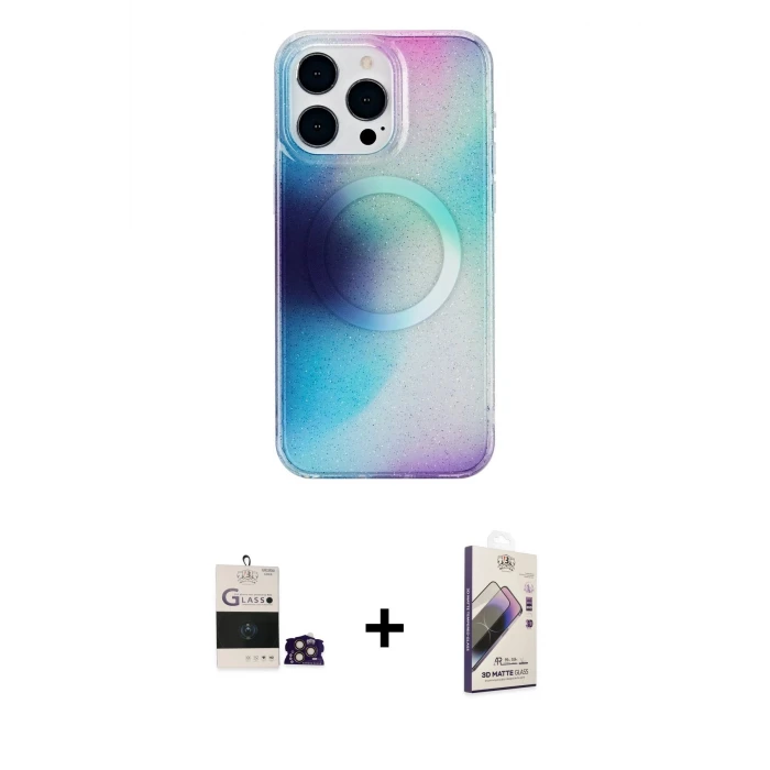 ieg™ iPhone 14 Pro Max Pusula Form - Siyah Bilvis 3D Mat Cam Ekran Koruyucu + Gold Bilvis Titan Kamera Lens