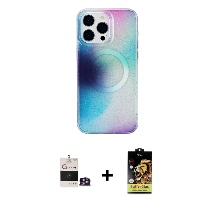 ieg™ iPhone 14 Pro Max Pusula Form - Siyah Buffer Cam Ekran Koruyucu + Gold Bilvis Titan Kamera Lens