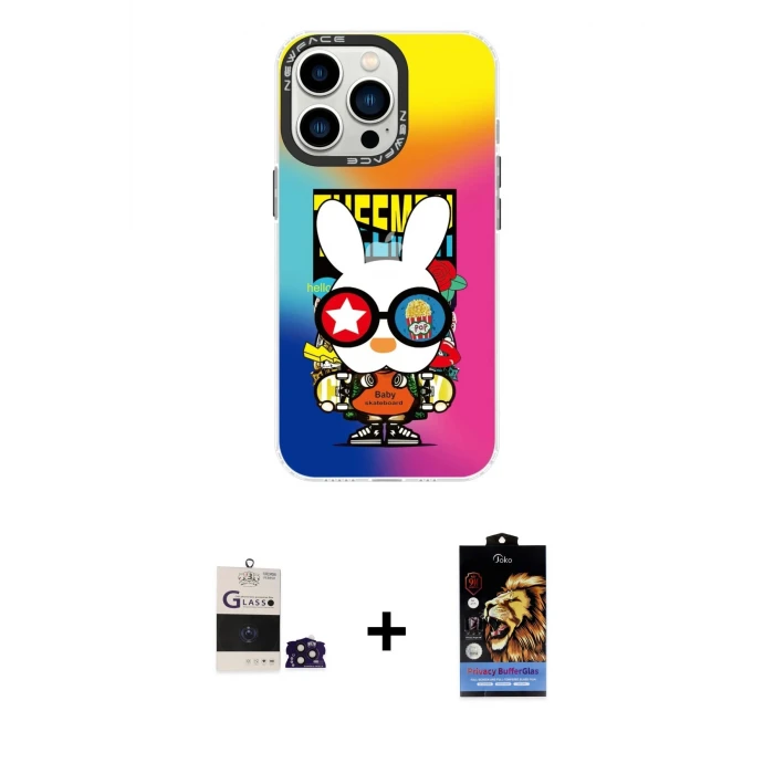 ieg™ iPhone 14 Pro Max Siluet Çizgi Koleksiyonu - Siyah Buffer Hayalet Cam Ekran Koruyucu + Derin Mor Bilvis Titan Kamera Lens