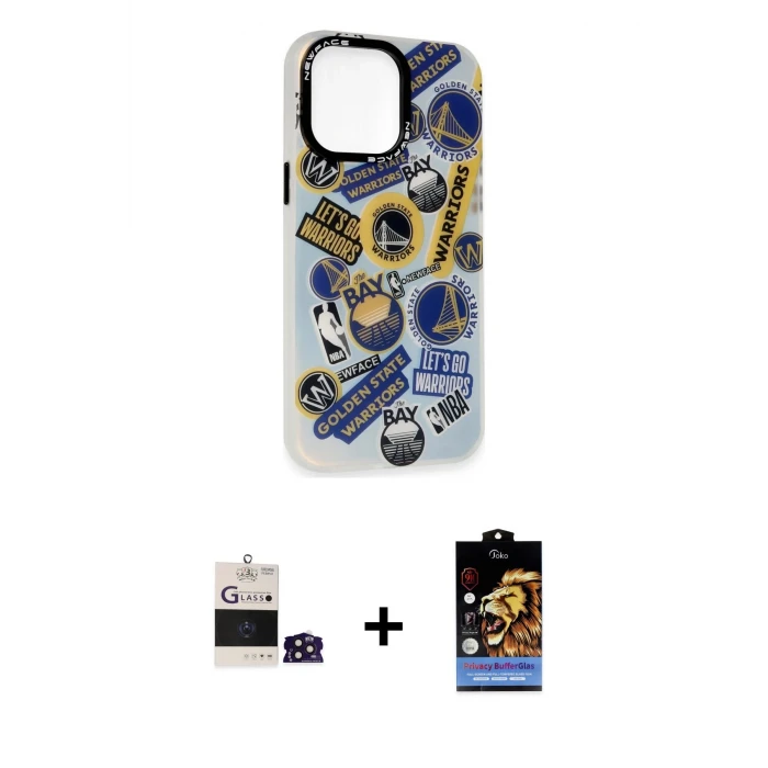 ieg™ iPhone 14 Pro Max Siluet Çizgi Koleksiyonu - Siyah Buffer Hayalet Cam Ekran Koruyucu + Derin Mor Bilvis Titan Kamera Lens