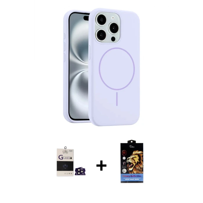 ieg™ iPhone 14 Pro Max Yankı Form Serisi - Siyah Buffer Hayalet Cam Ekran Koruyucu + Derin Mor Bilvis Titan Kamera Lens