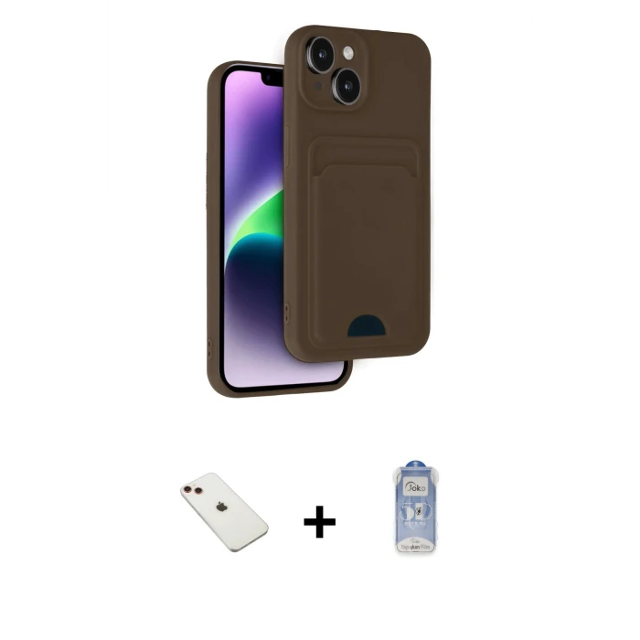 ieg™ iPhone 14 Vadi Çizgi Prime - Siyah Joko Magic 5D Cam + Kırmızı Diamond Kamera Lens