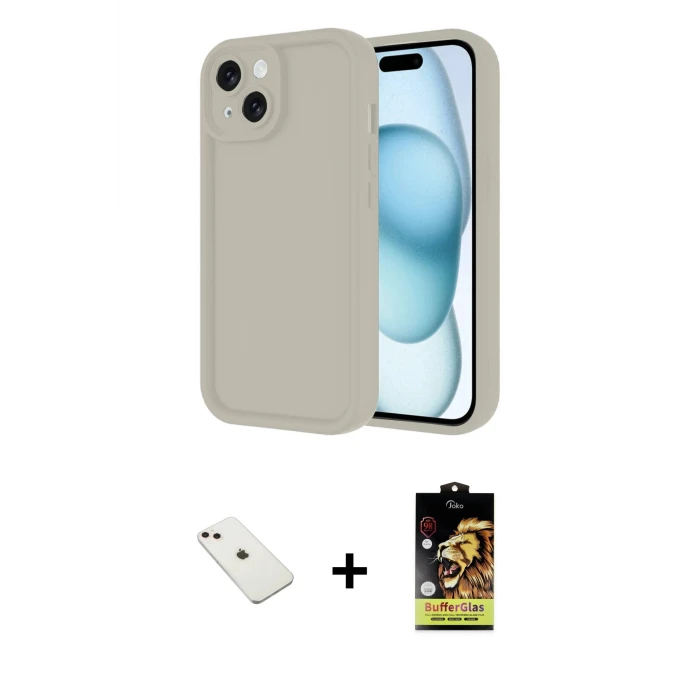ieg™ iPhone 14 Yankı Yansıma Özel Seri - Siyah Buffer Cam Ekran Koruyucu + Pembe Diamond Kamera Lens