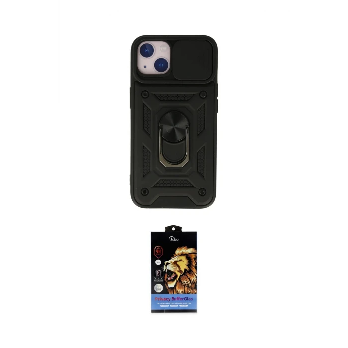 ieg™ iPhone 15 Kılıf Ahenk Klasik - Siyah Buffer Hayalet Cam Ekran Koruyucu