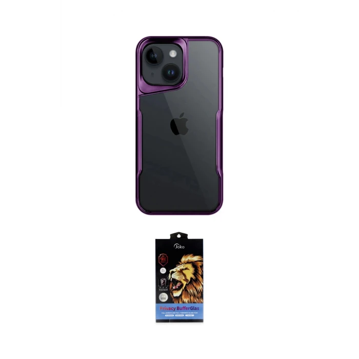 ieg™ iPhone 15 Kılıf Akış Çizgi Koleksiyonu - Siyah Buffer Hayalet Cam Ekran Koruyucu