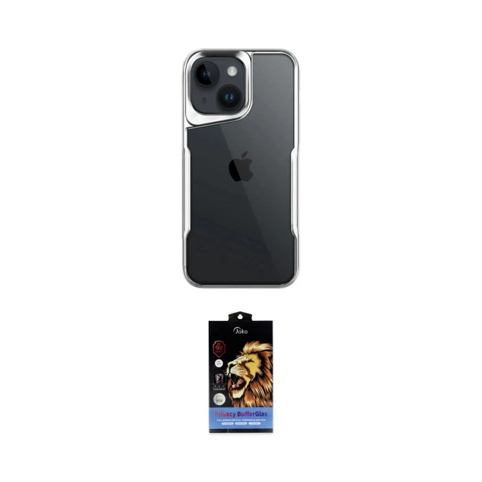 ieg™ iPhone 15 Kılıf Akış Çizgi Koleksiyonu - Siyah Buffer Hayalet Cam Ekran Koruyucu