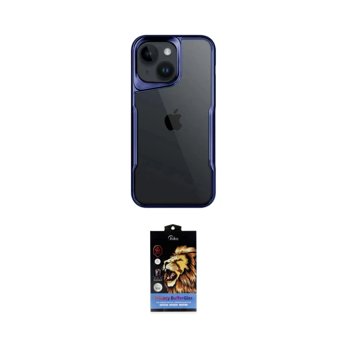 ieg™ iPhone 15 Kılıf Akış Çizgi Koleksiyonu - Siyah Buffer Hayalet Cam Ekran Koruyucu