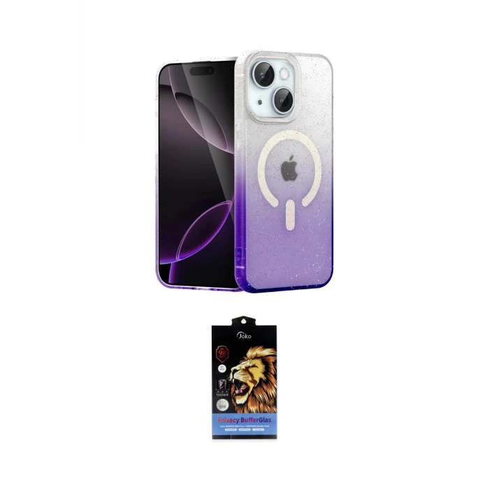 ieg™ iPhone 15 Kılıf Eksen Minimal Özel Seri - Siyah Buffer Hayalet Cam Ekran Koruyucu