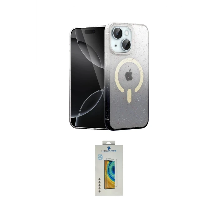 ieg™ iPhone 15 Kılıf Eksen Minimal Özel Seri - Siyah Polymer Nano Ekran Koruyucu