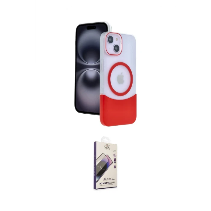 ieg™ iPhone 15 Kılıf Kozmos Form Özel Seri - Siyah Bilvis 3D Mat Cam Ekran Koruyucu