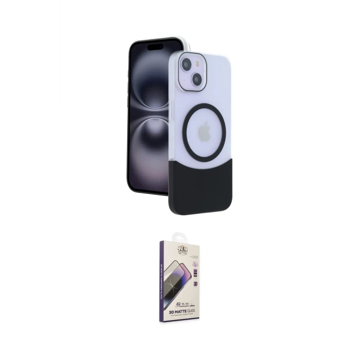 ieg™ iPhone 15 Kılıf Kozmos Form Özel Seri - Siyah Bilvis 3D Mat Cam Ekran Koruyucu