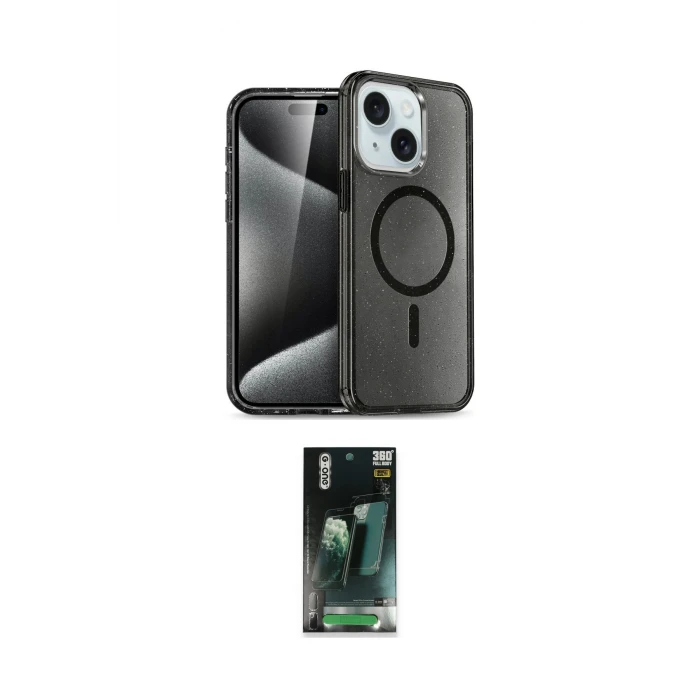 ieg™ iPhone 15 Kılıf Nova Asil Prime - Siyah 360 Mat Full Body Arka Koruyucu