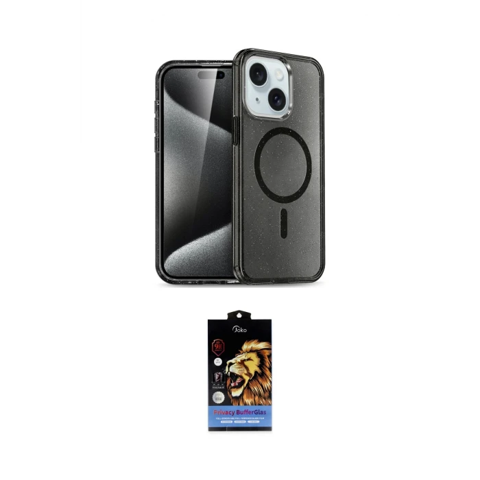ieg™ iPhone 15 Kılıf Nova Asil Prime - Siyah Buffer Hayalet Cam Ekran Koruyucu
