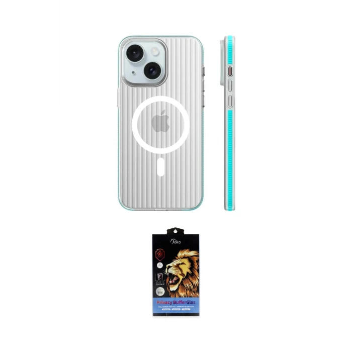 ieg™ iPhone 15 Kılıf Pusula Minimal Koleksiyonu - Siyah Buffer Hayalet Cam Ekran Koruyucu
