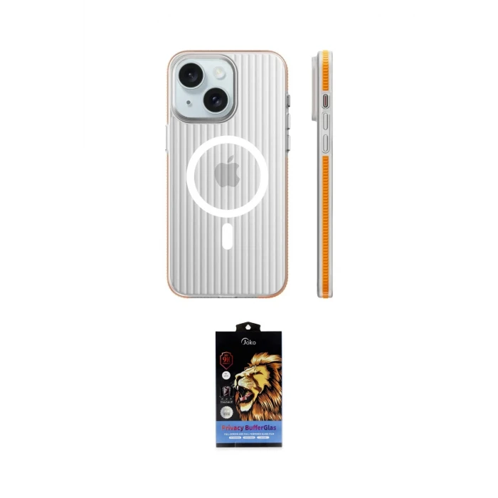 ieg™ iPhone 15 Kılıf Pusula Minimal Koleksiyonu - Siyah Buffer Hayalet Cam Ekran Koruyucu