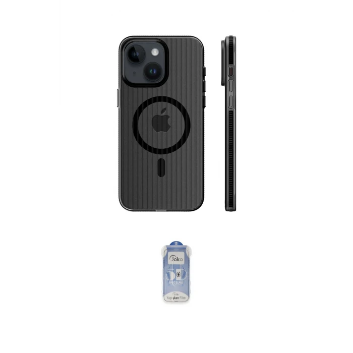 ieg™ iPhone 15 Kılıf Pusula Minimal Koleksiyonu - Siyah Joko Magic 5D Cam