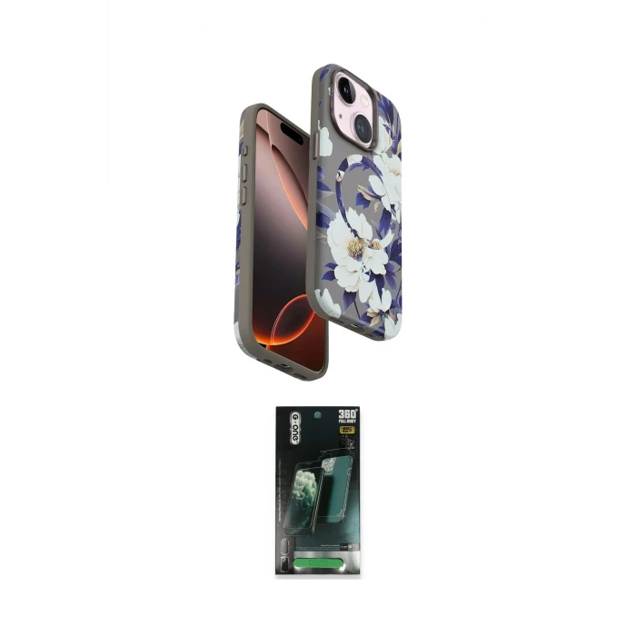 ieg™ iPhone 15 Kılıf Siluet Doku - Siyah 360 Mat Full Body Arka Koruyucu