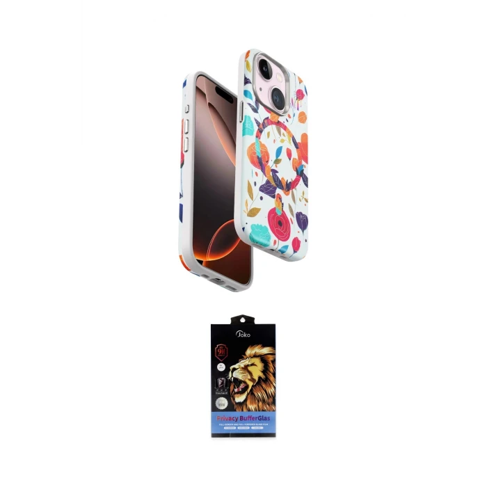 ieg™ iPhone 15 Kılıf Siluet Doku - Siyah Buffer Hayalet Cam Ekran Koruyucu