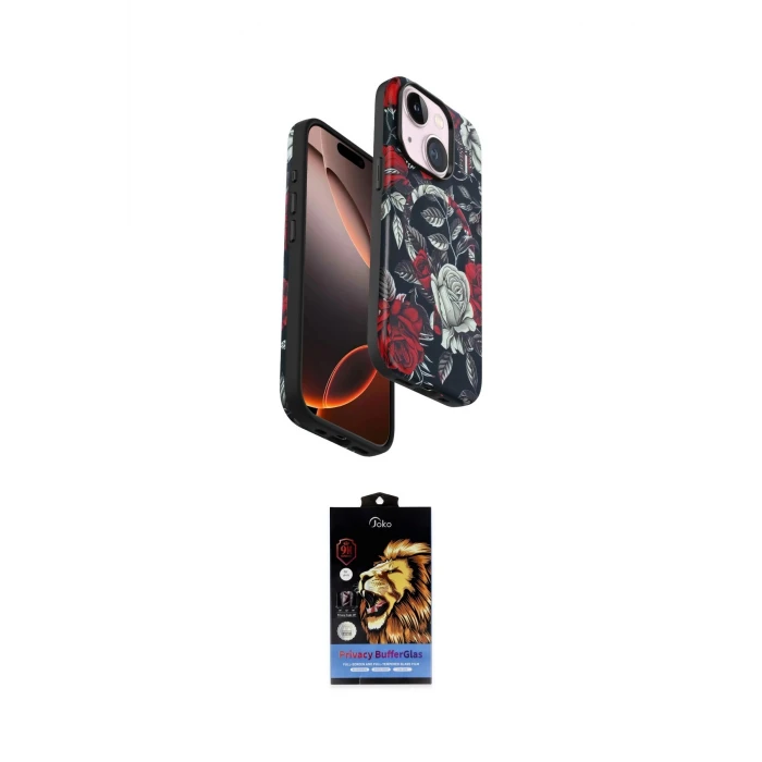 ieg™ iPhone 15 Kılıf Siluet Doku - Siyah Buffer Hayalet Cam Ekran Koruyucu