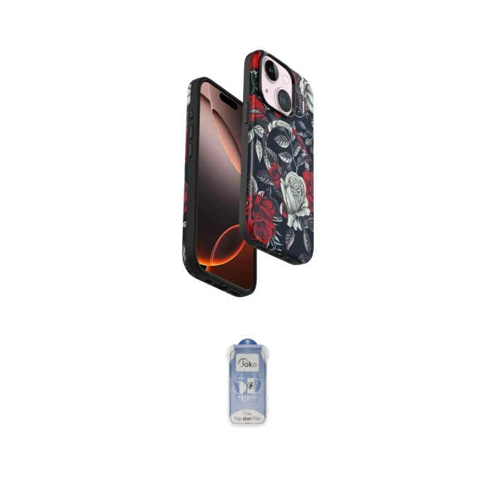 ieg™ iPhone 15 Kılıf Siluet Doku - Siyah Joko Magic 5D Cam