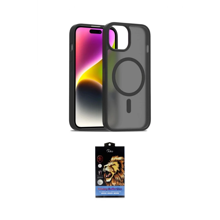 ieg™ iPhone 15 Kılıf Siluet Minimal Prime - Siyah Buffer Hayalet Cam Ekran Koruyucu