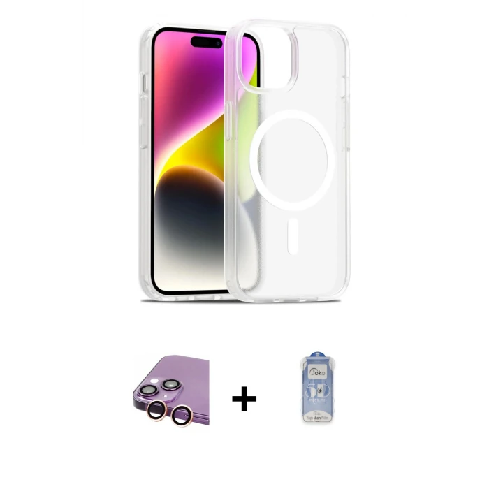 ieg™ iPhone 15 Kılıf Siluet Minimal Prime - Siyah Joko Magic 5D Cam + Pembe Raze Metal Kamera Lens