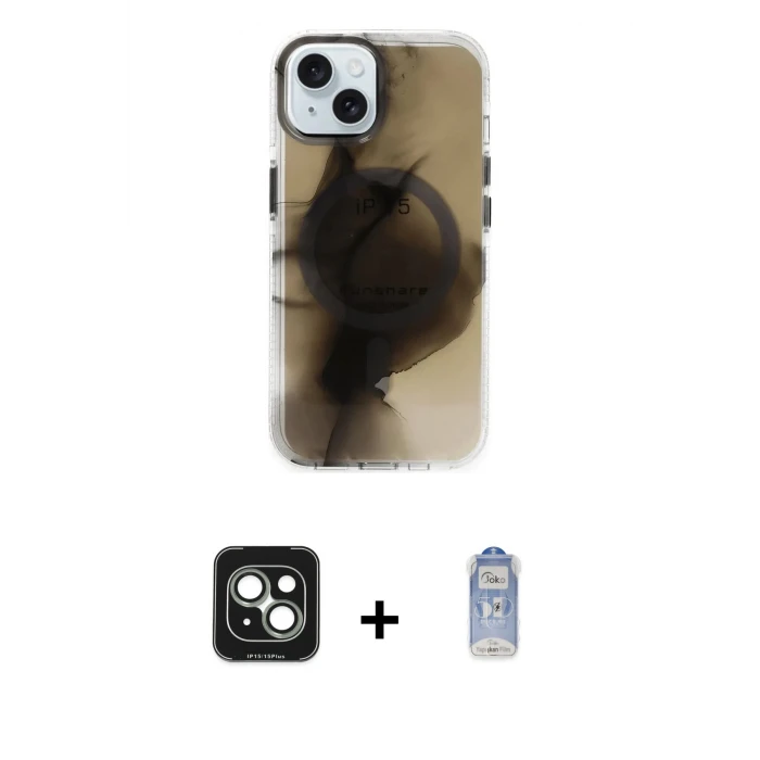 ieg™ iPhone 15 Kılıf Ufuk Doku Prime - Siyah Joko Magic 5D Cam + PVD Metal Kamera Lens - YL