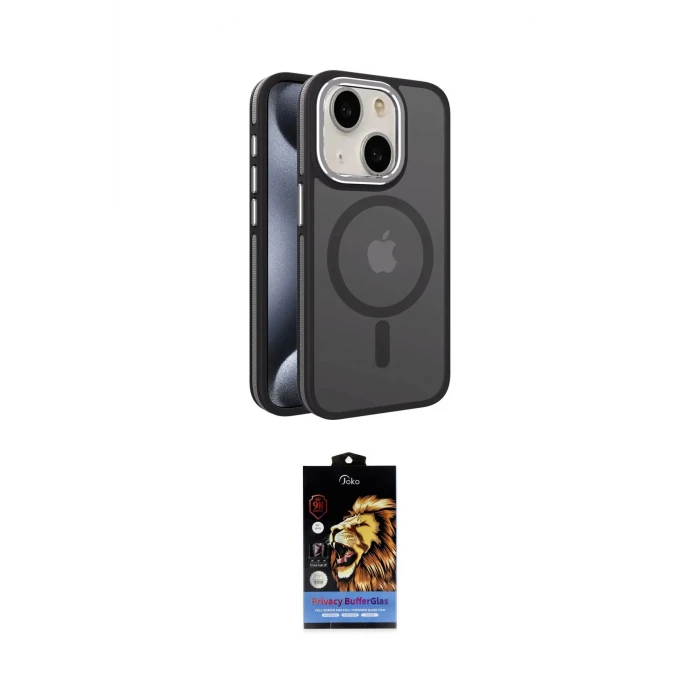 ieg™ iPhone 15 Kılıf Yörünge Klasik - Siyah Buffer Hayalet Cam Ekran Koruyucu