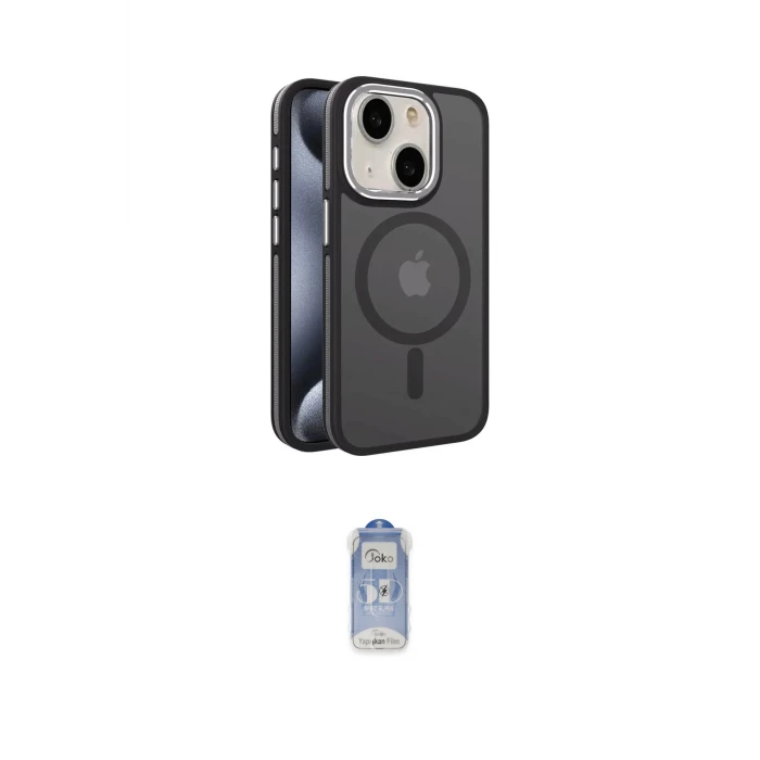 ieg™ iPhone 15 Kılıf Yörünge Klasik - Siyah Joko Magic 5D Cam