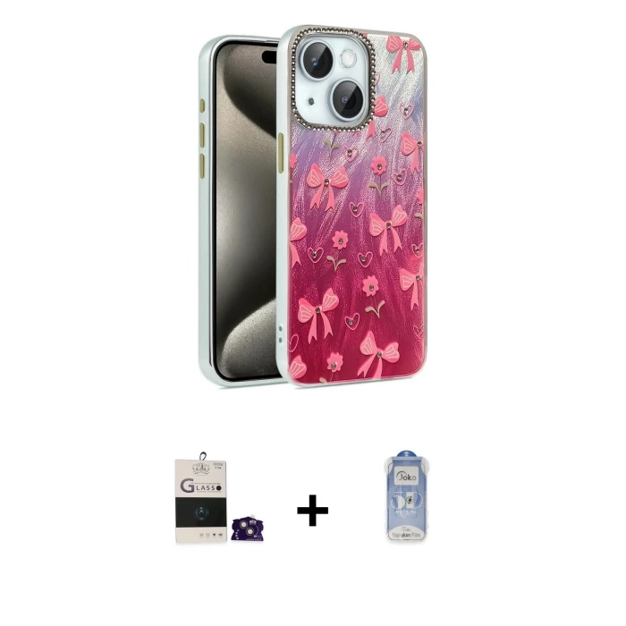 ieg™ iPhone 15 Kılıf Zirve Modern Prime - Siyah Joko Magic 5D Cam + Bilvis Titan Kamera Lens - PE