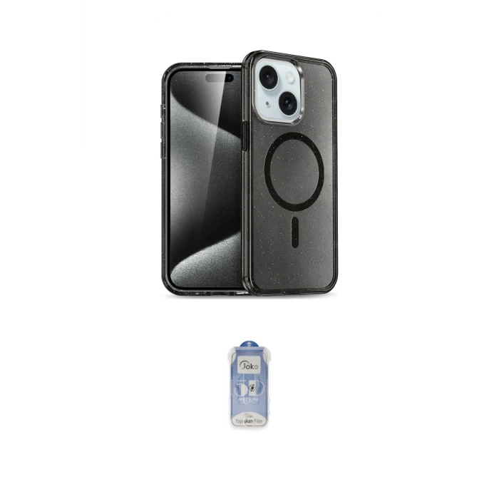 ieg™ iPhone 15 Plus Kılıf Eksen Doku Koleksiyonu - Siyah Joko Magic 5D Cam