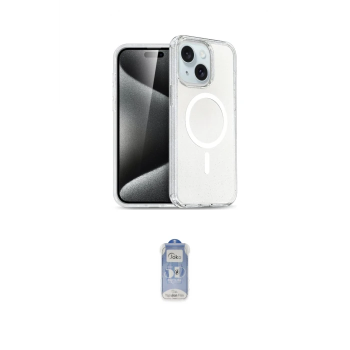 ieg™ iPhone 15 Plus Kılıf Eksen Doku Koleksiyonu - Siyah Joko Magic 5D Cam