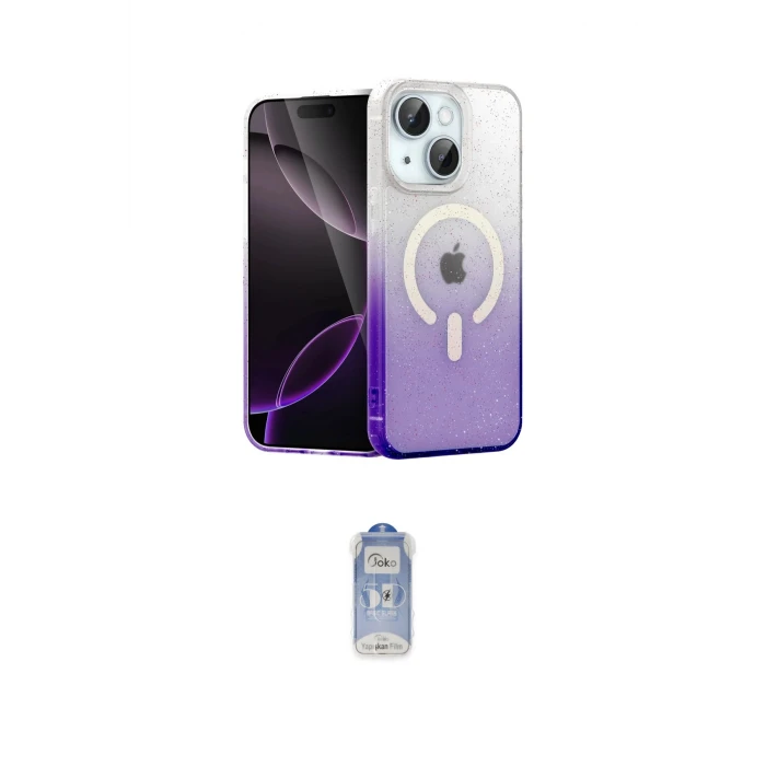 ieg™ iPhone 15 Plus Kılıf Eksen Minimal Özel Seri - Siyah Joko Magic 5D Cam