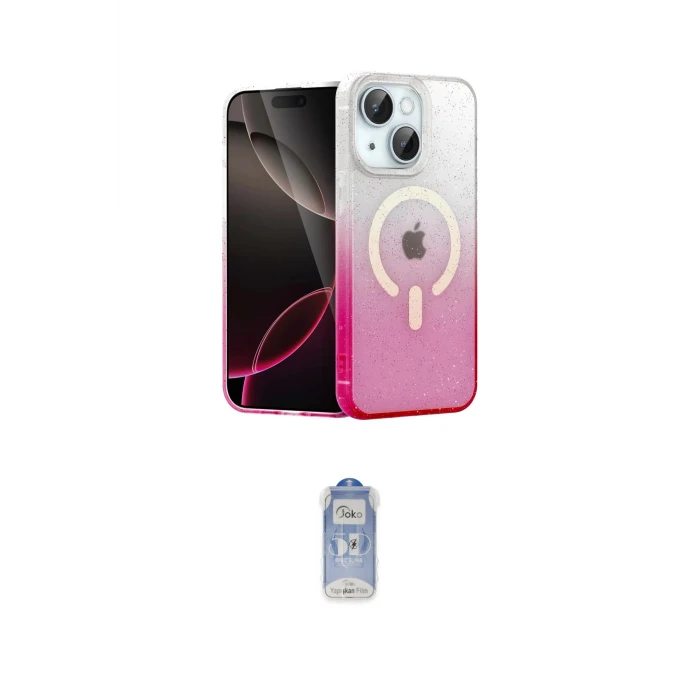ieg™ iPhone 15 Plus Kılıf Eksen Minimal Özel Seri - Siyah Joko Magic 5D Cam