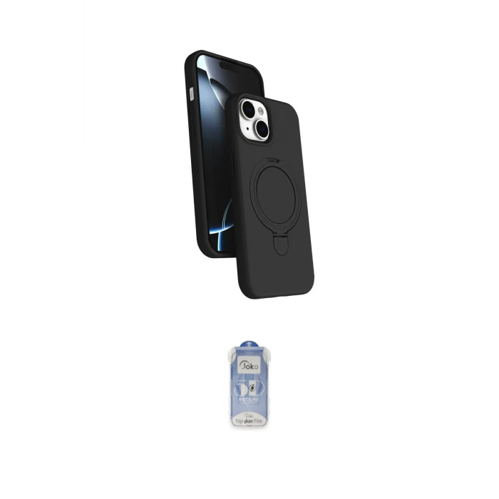 ieg™ iPhone 15 Plus Kılıf İz Işık Koleksiyonu - Siyah Joko Magic 5D Cam