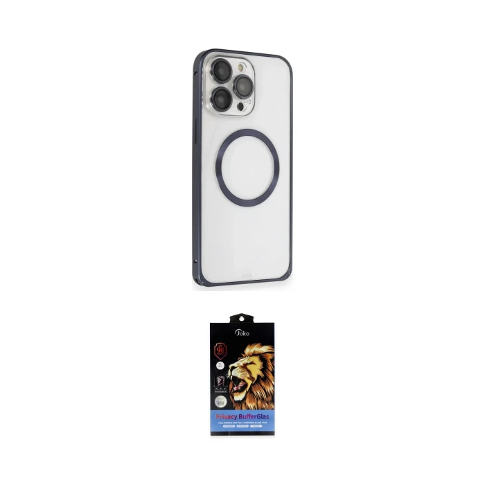 ieg™ iPhone 15 Pro Kılıf Ahenk Işık Serisi - Siyah Buffer Hayalet Cam Ekran Koruyucu