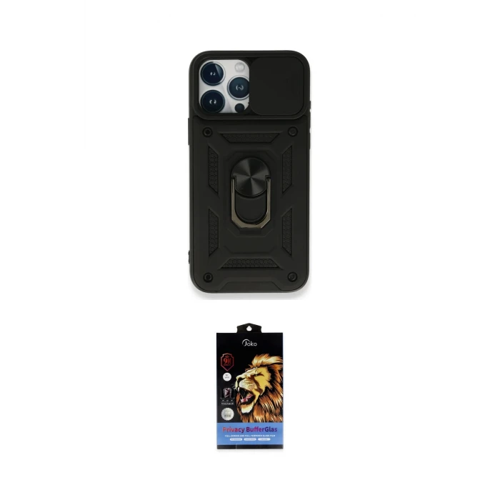 ieg™ iPhone 15 Pro Kılıf Ahenk Klasik - Siyah Buffer Hayalet Cam Ekran Koruyucu