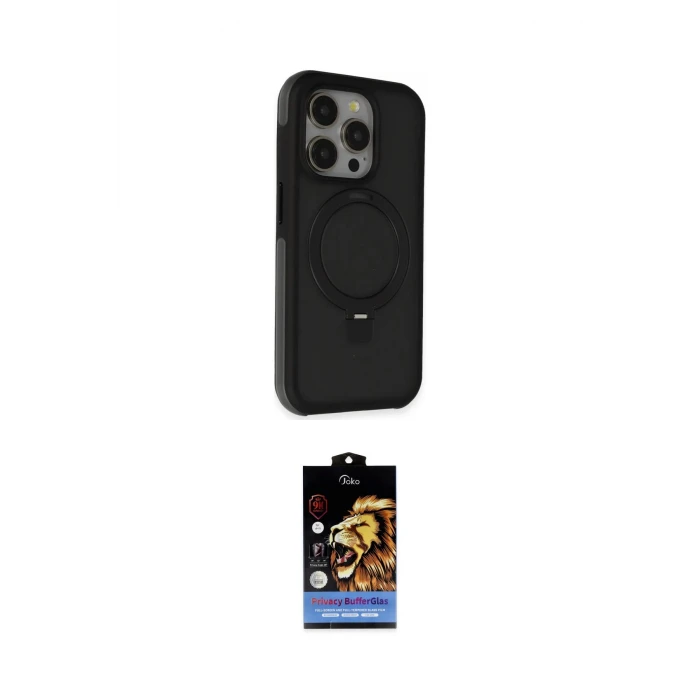 ieg™ iPhone 15 Pro Kılıf Ahenk Yansıma Özel Seri - Siyah Buffer Hayalet Cam Ekran Koruyucu