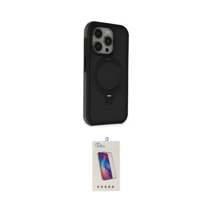 ieg™ iPhone 15 Pro Kılıf Ahenk Yansıma Özel Seri - Siyah Joko 5D Cam