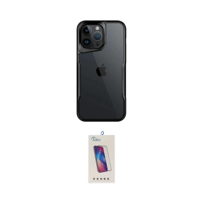 ieg™ iPhone 15 Pro Kılıf Akış Çizgi Koleksiyonu - Siyah Joko 5D Cam